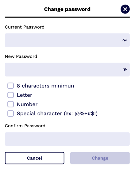 Change Password. Empty